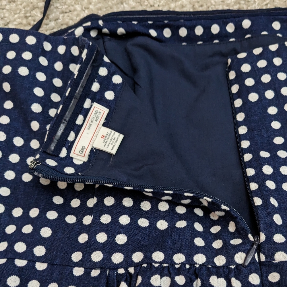 SOLD- Gap linen blend polka dot strapless tube skater dress navy white - Picture 6 of 16